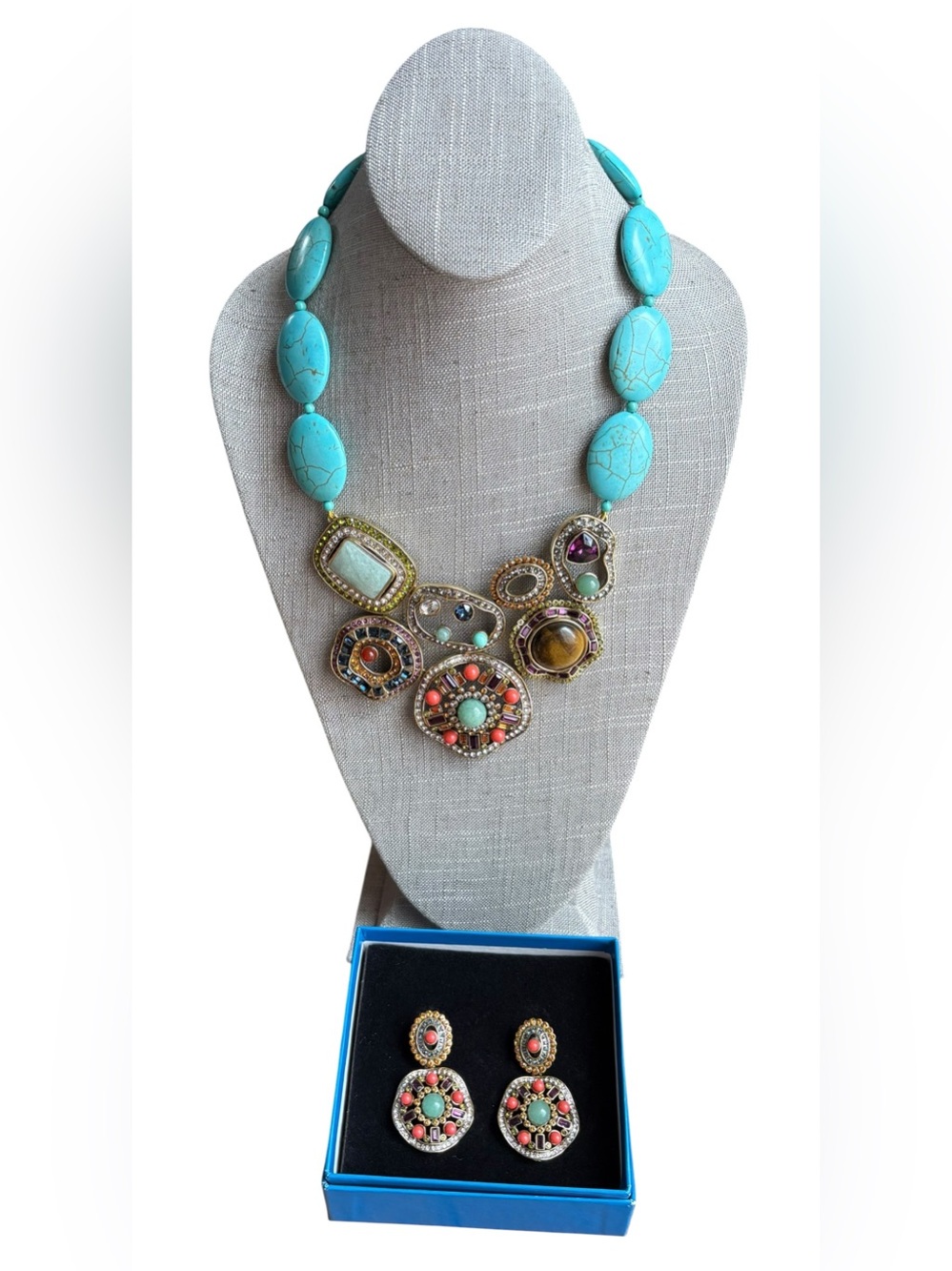 Heidi Daus Deco-Page Necklace & Matching Clip Earrings NIB Retired